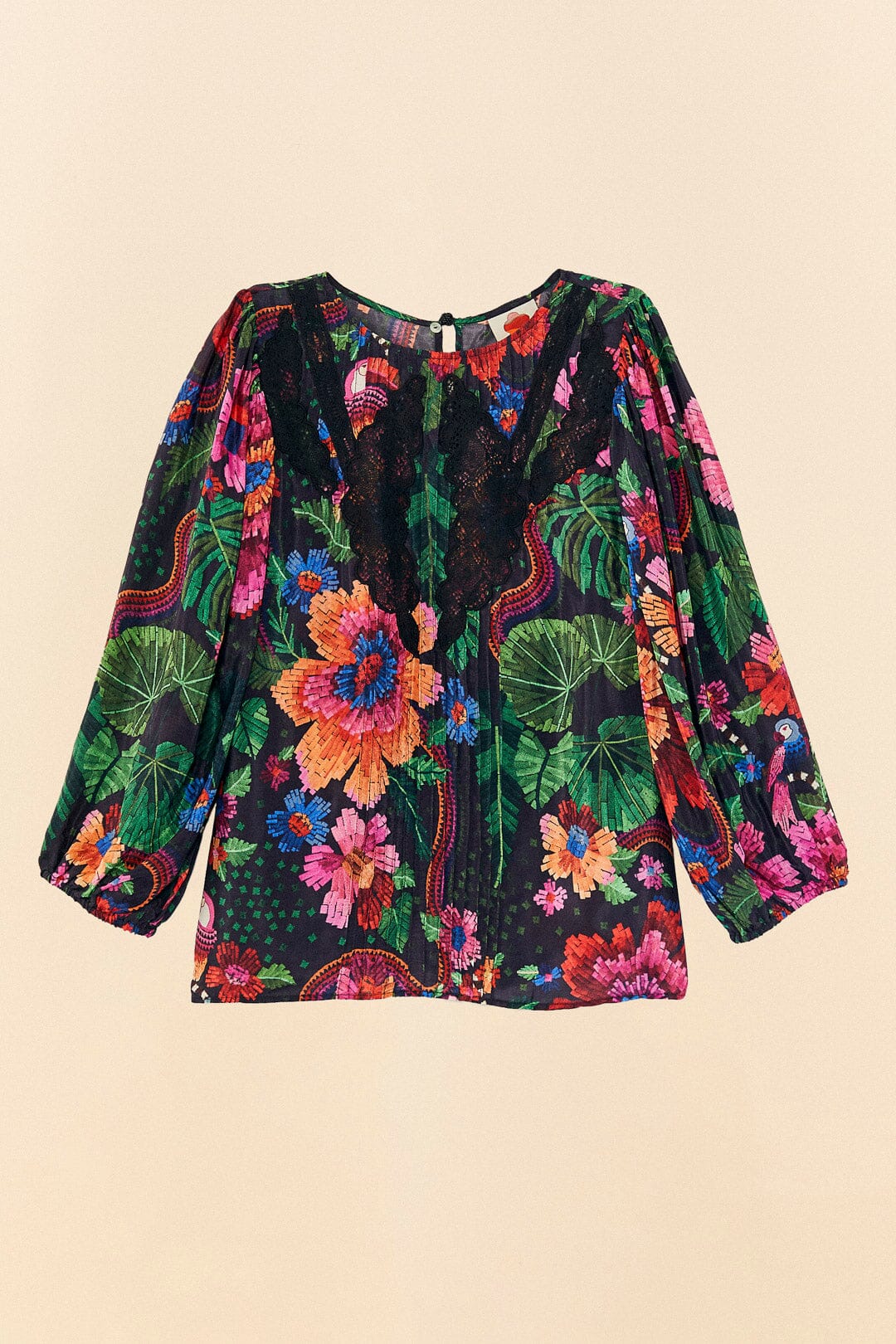Farm Rio Black Blooming Garden Blouse