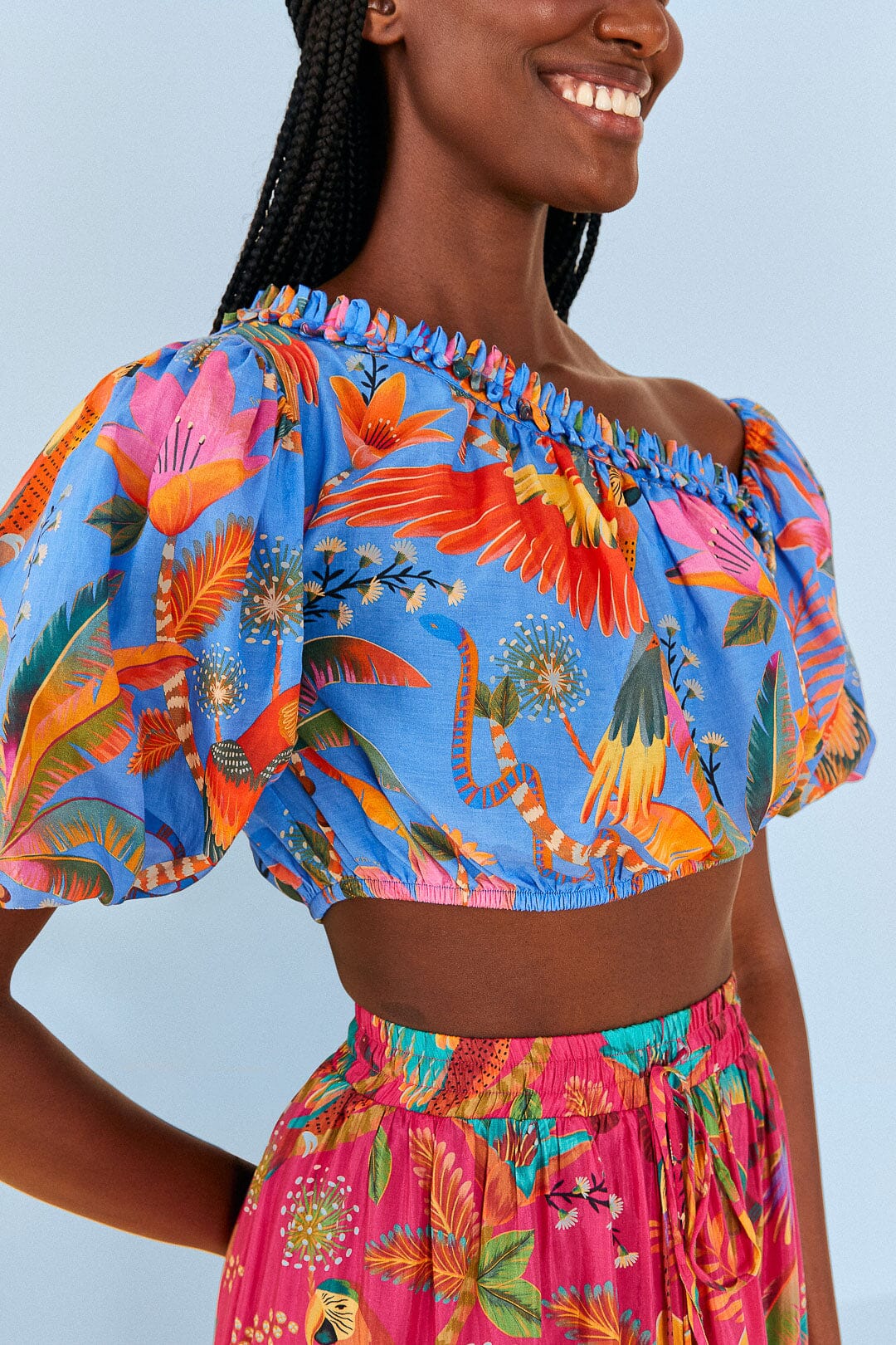 Farm Rio Blue Macaw Party Blouse