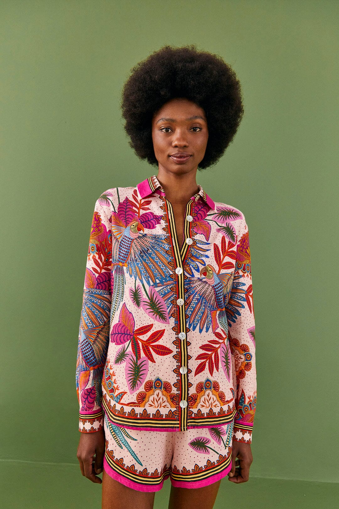 Farm Rio Pink Macaw Scarf Shirt