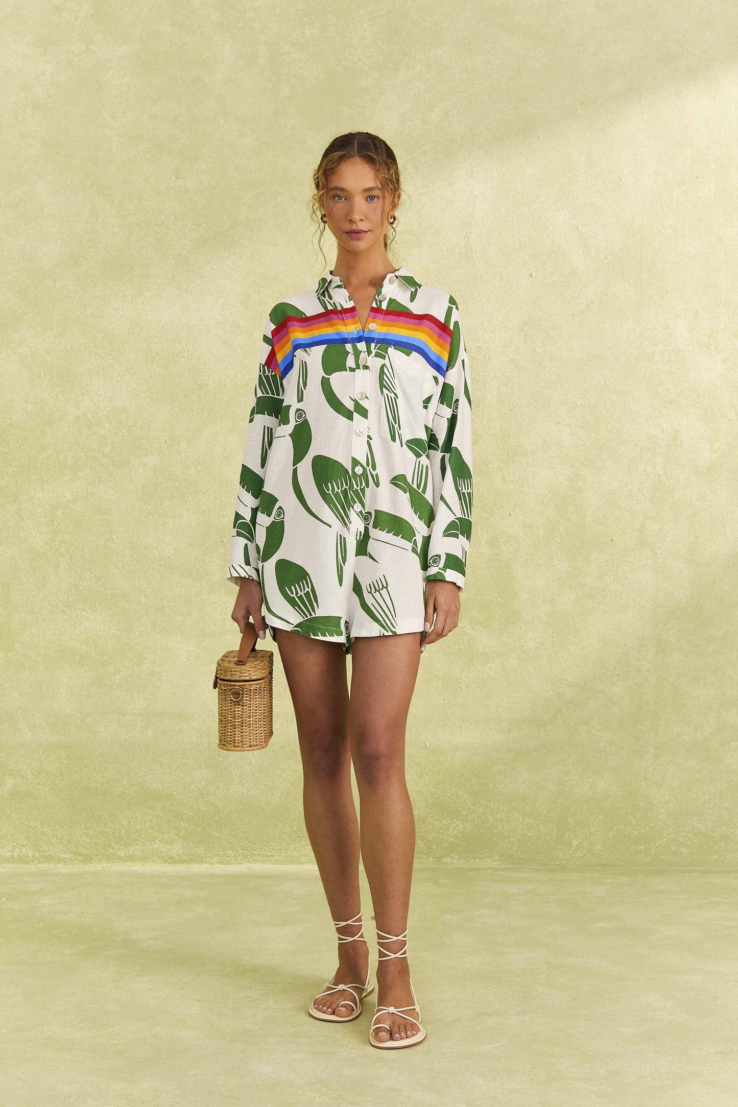 Farm Rio Off-White Rainbow Toucans Romper