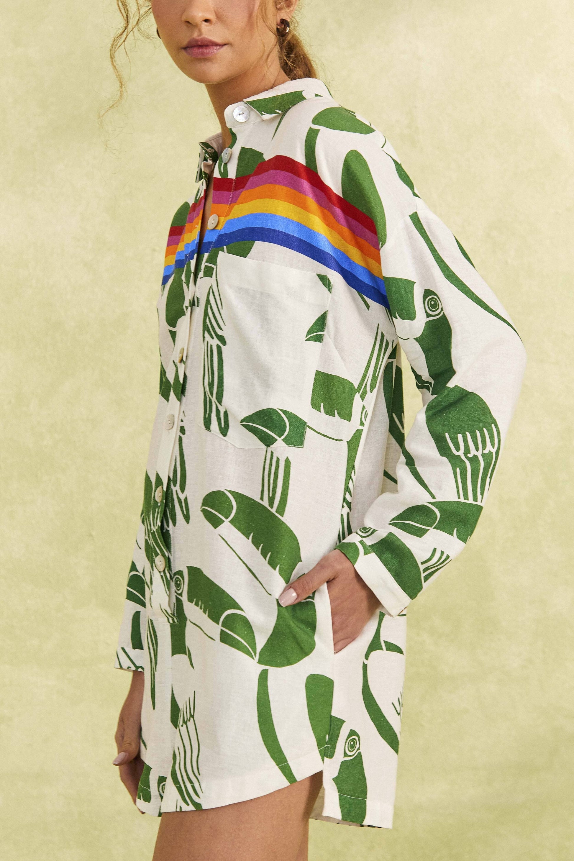 Farm Rio Off-White Rainbow Toucans Romper