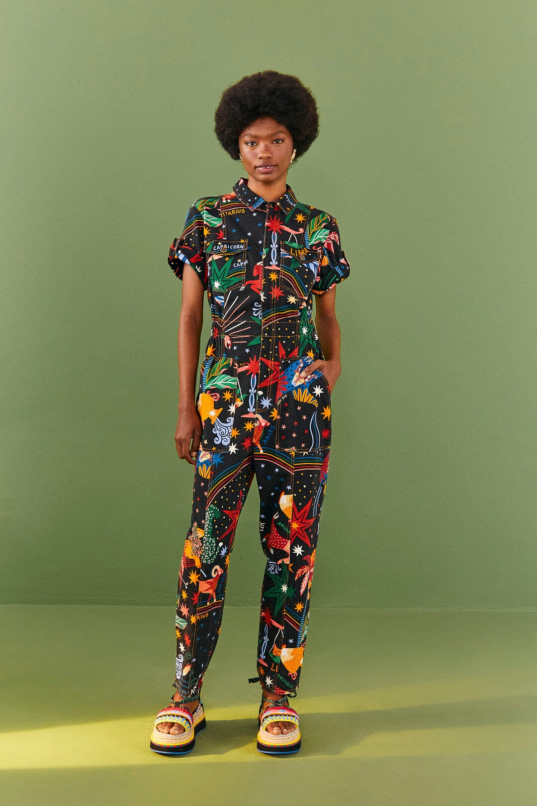 Farm Rio Zodiac Canvas Jumpsuit
