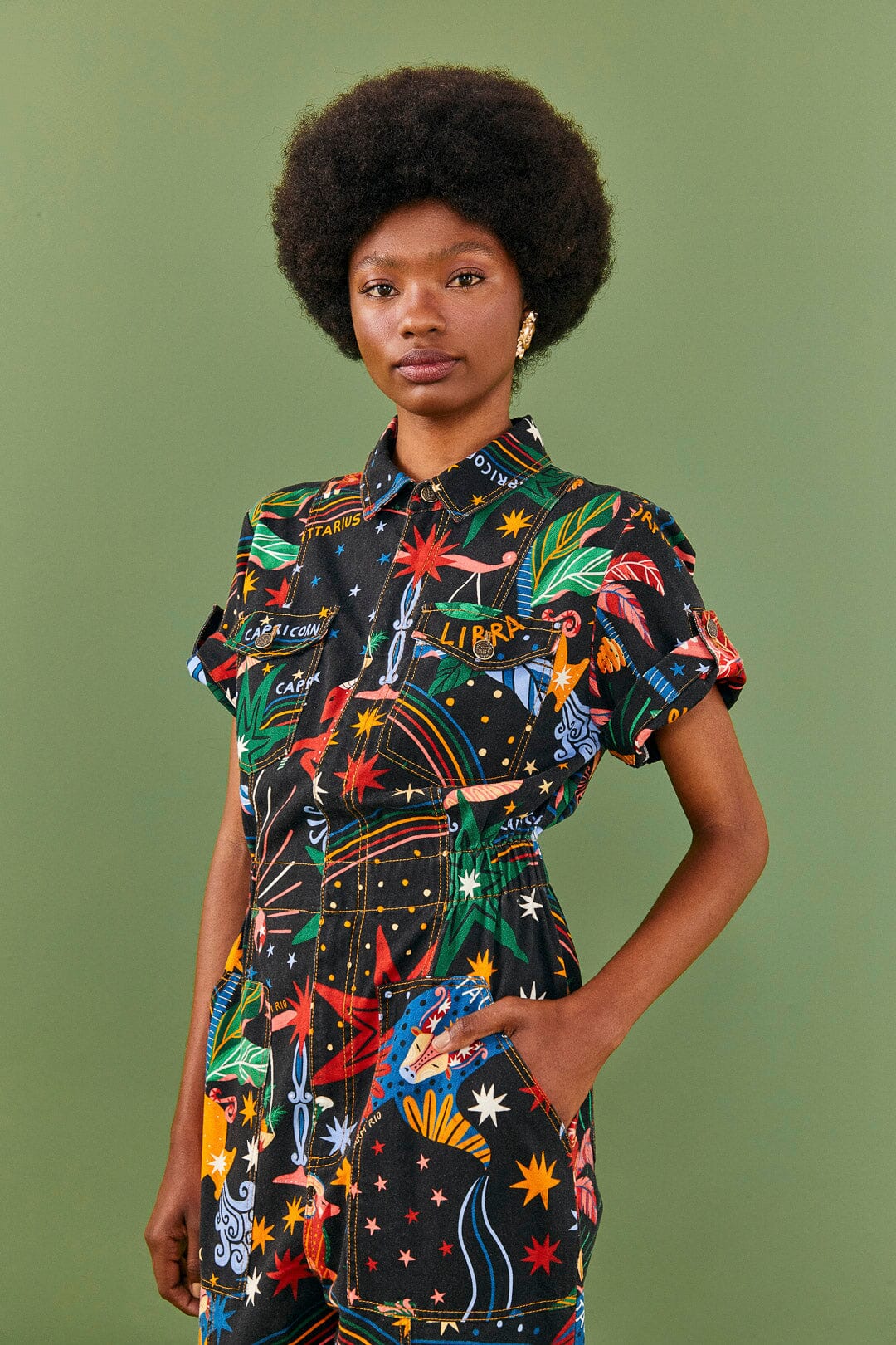Farm Rio Zodiac Canvas Jumpsuit