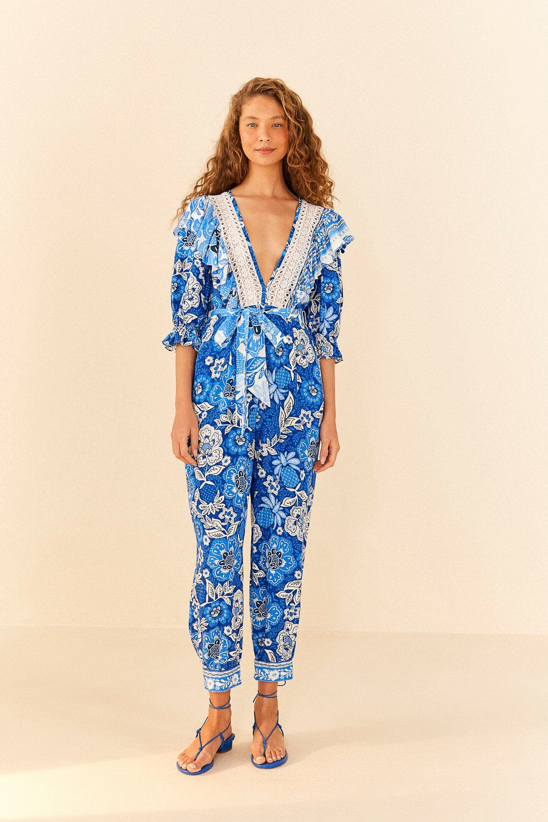 Farm Rio Blue Full Of Flowers Jumpsuit