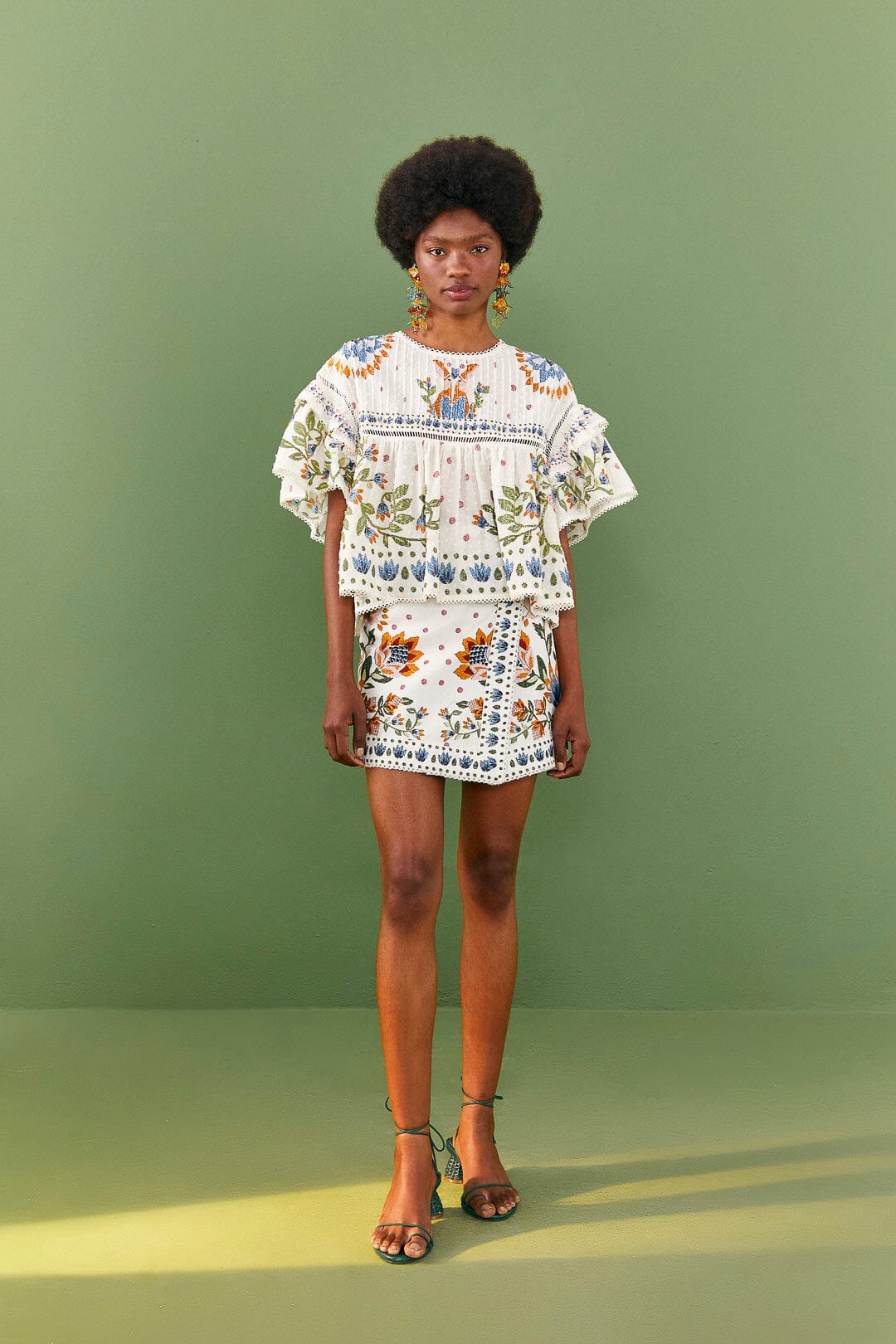 Farm Rio White Summer Garden Mini Skirt