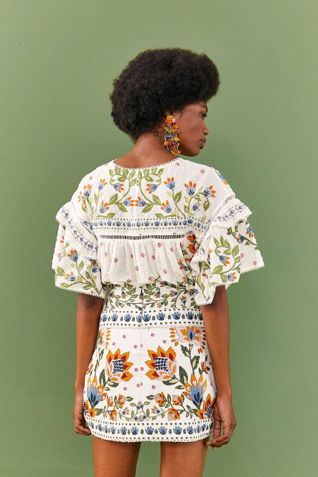 Farm Rio White Summer Garden Mini Skirt