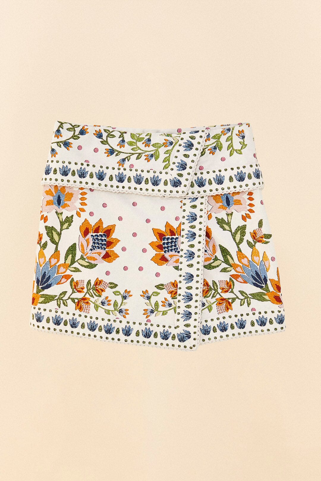 Farm Rio White Summer Garden Mini Skirt