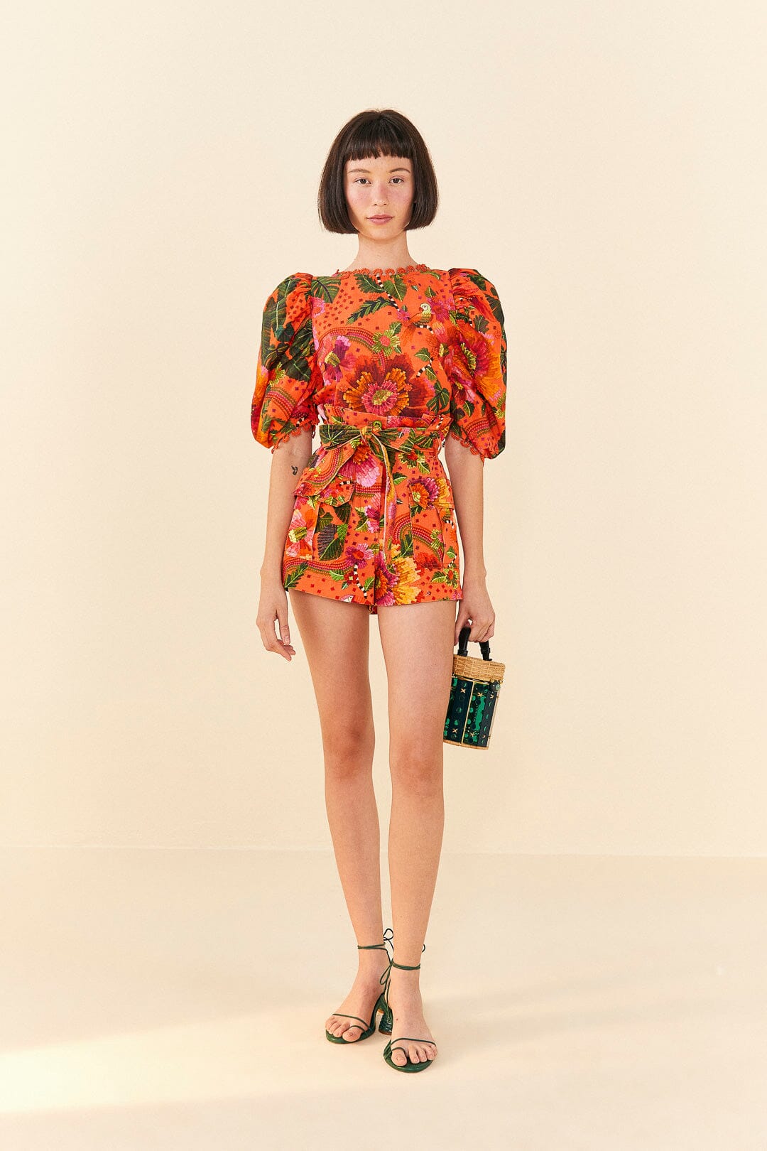 Farm Rio Orange Blooming Garden Shorts