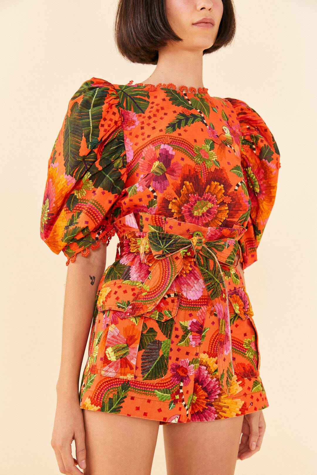 Farm Rio Orange Blooming Garden Shorts