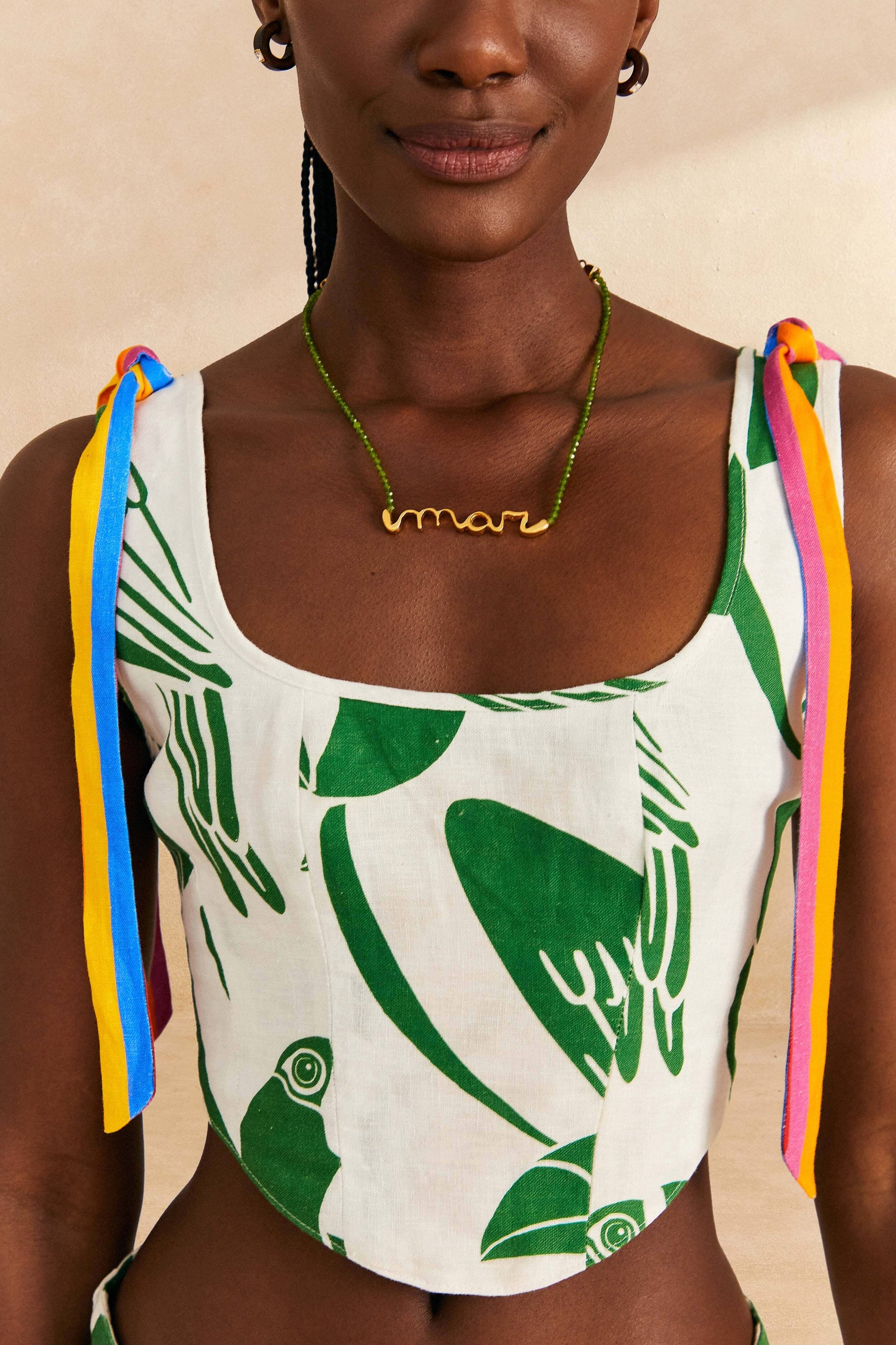 Farm Rio Off-White Rainbow Toucans Crop Top