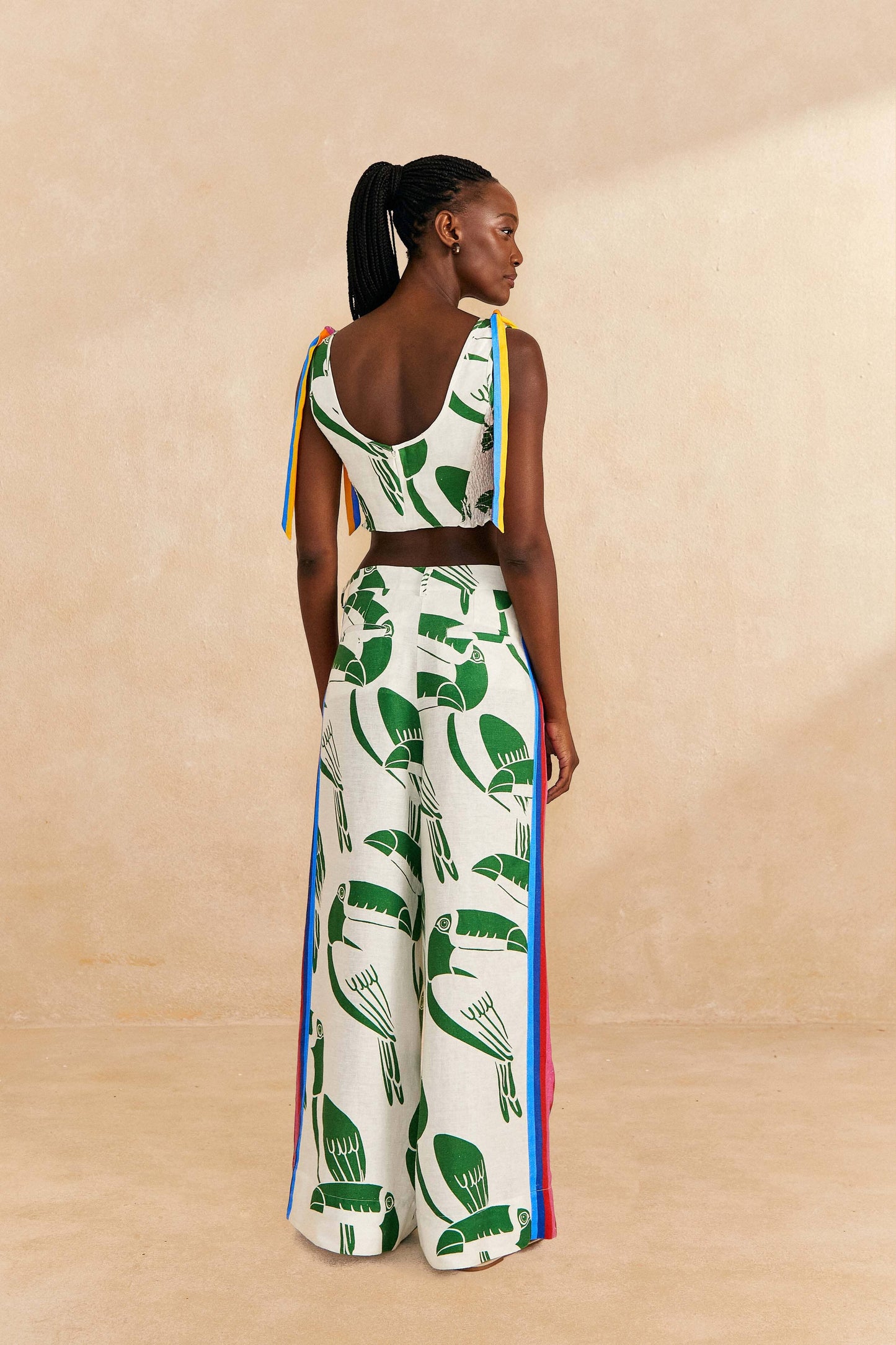 Farm Rio Off-White Rainbow Toucans Crop Top