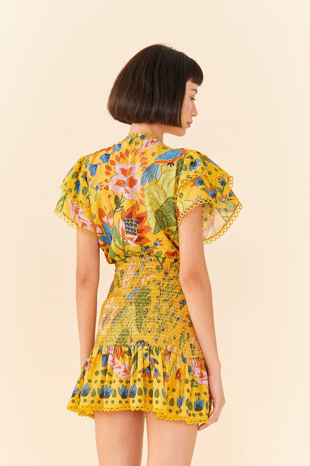 Farm Rio Yellow Summer Garden Mini Skirt