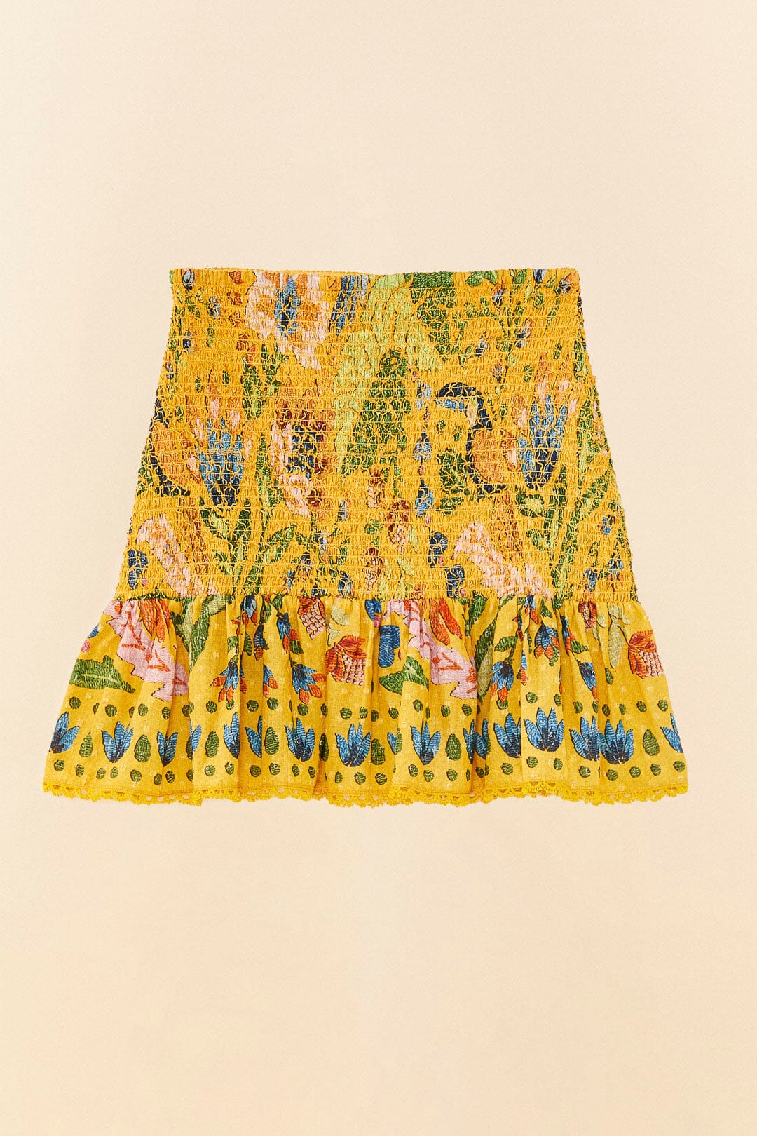 Farm Rio Yellow Summer Garden Mini Skirt