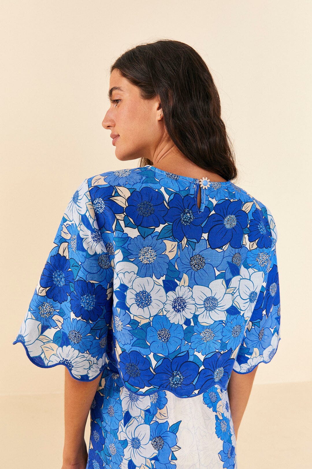 Farm Rio Blue Flower Stripes Crop Top