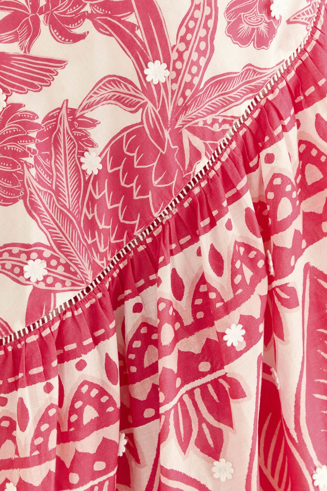 Farm Rio Pink Tropical Woodcut Midi Skirt