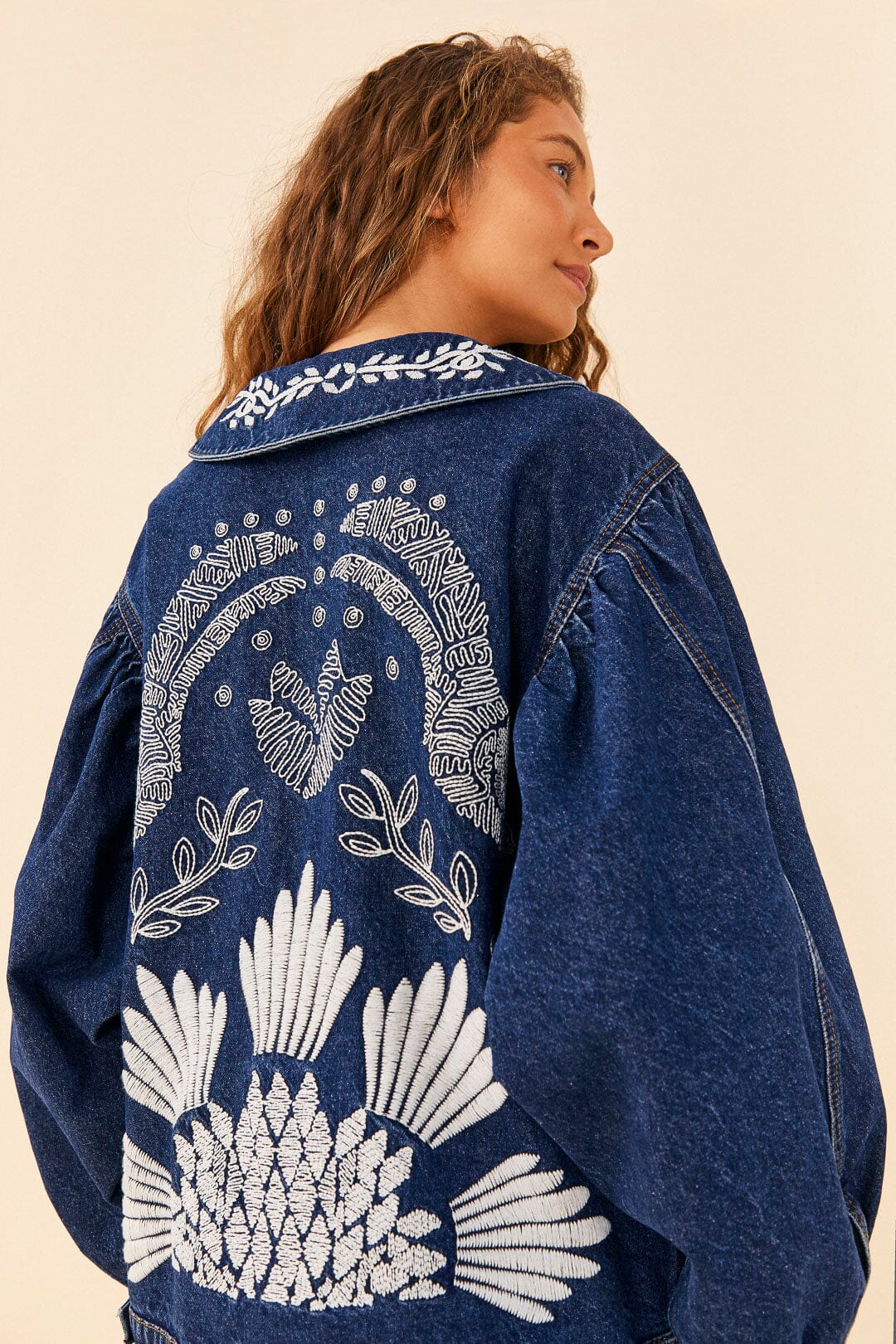 Farm Rio Jungle Flow Embroidered Denim Jacket