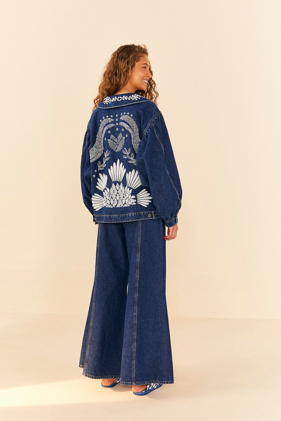 Farm Rio Jungle Flow Embroidered Denim Jacket