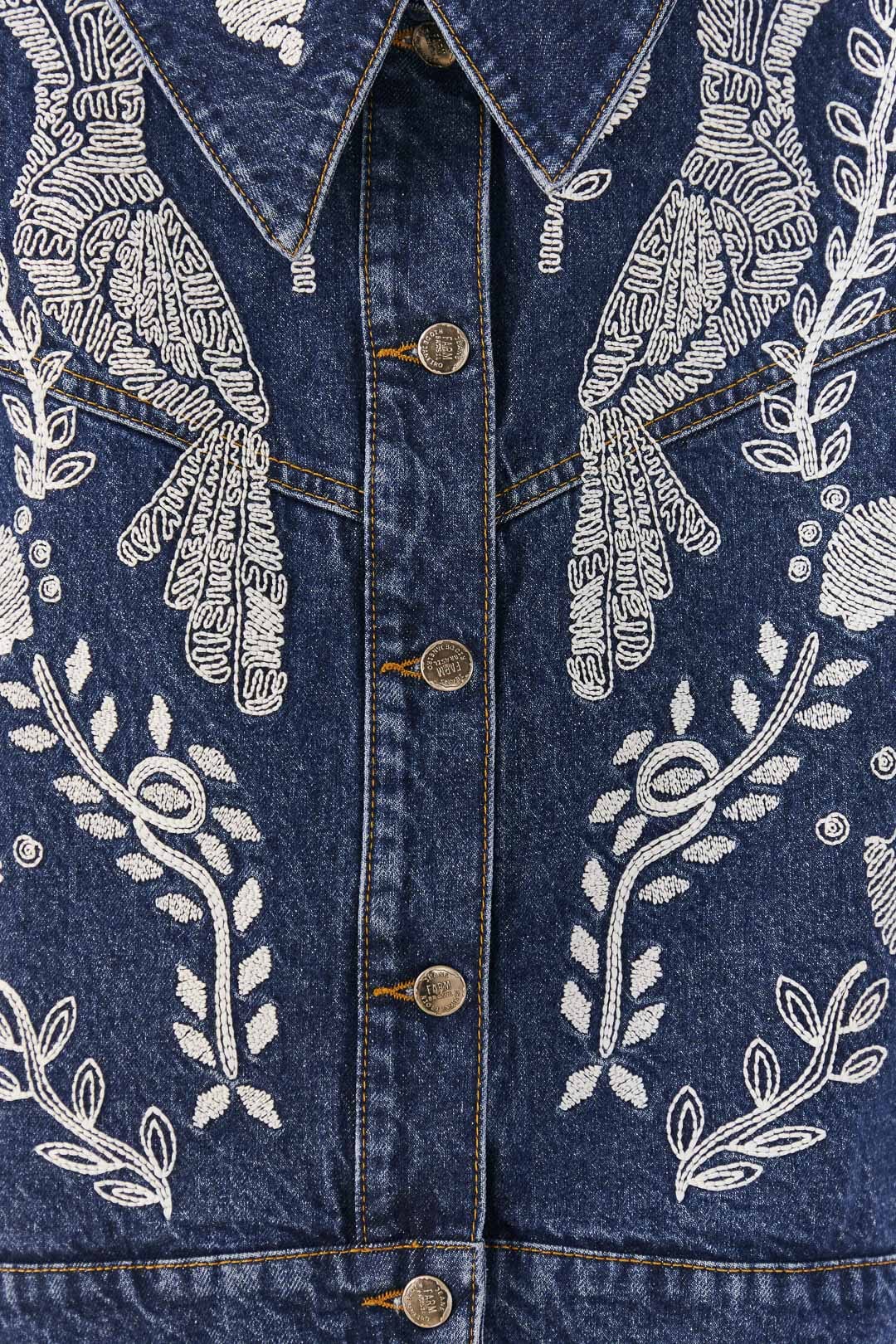 Farm Rio Jungle Flow Embroidered Denim Jacket