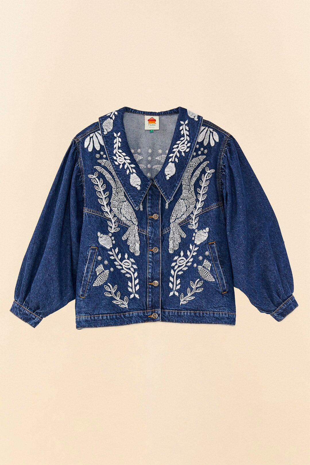 Farm Rio Jungle Flow Embroidered Denim Jacket