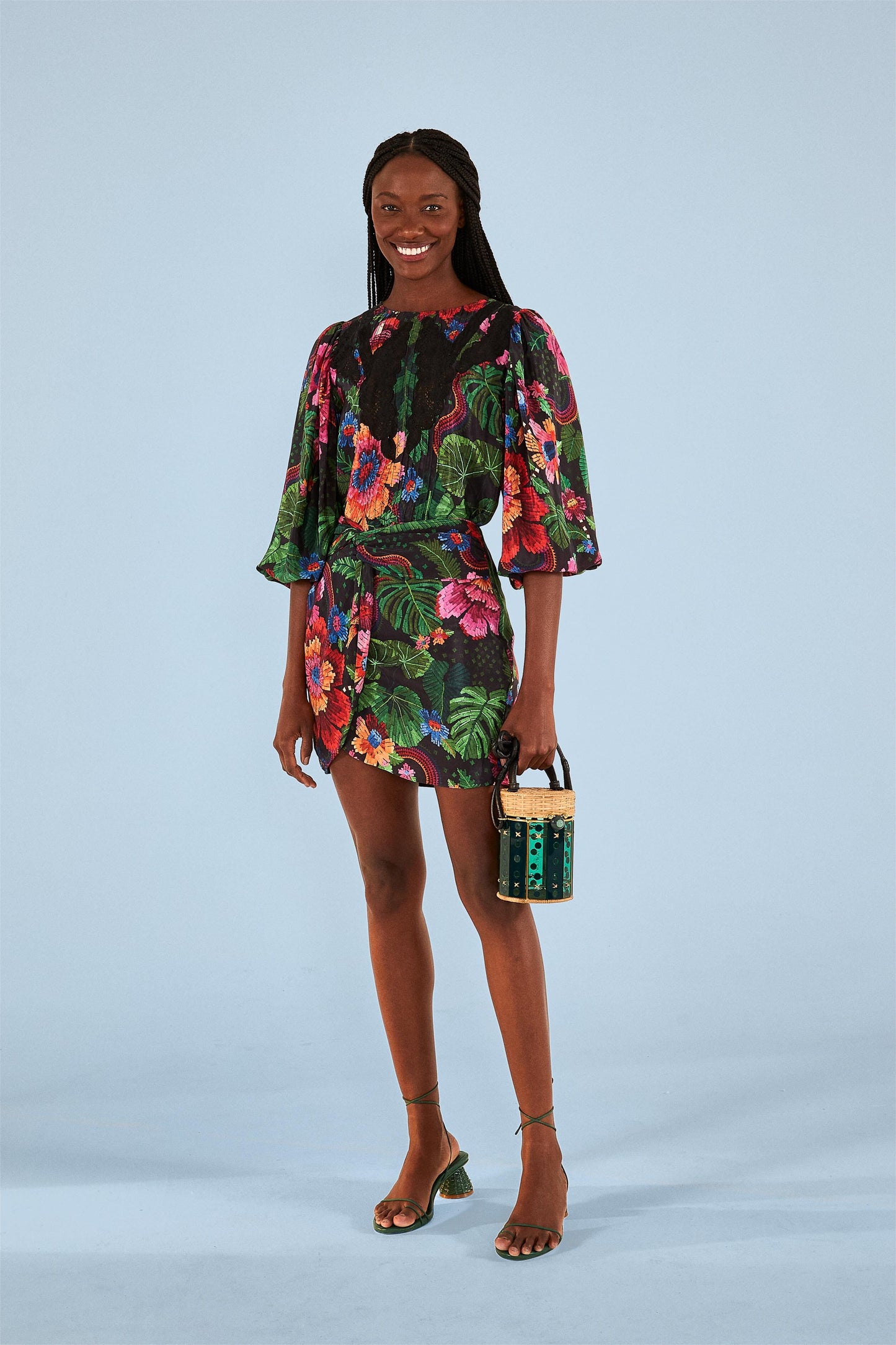 Farm Rio Black Blooming Garden Mini Skirt