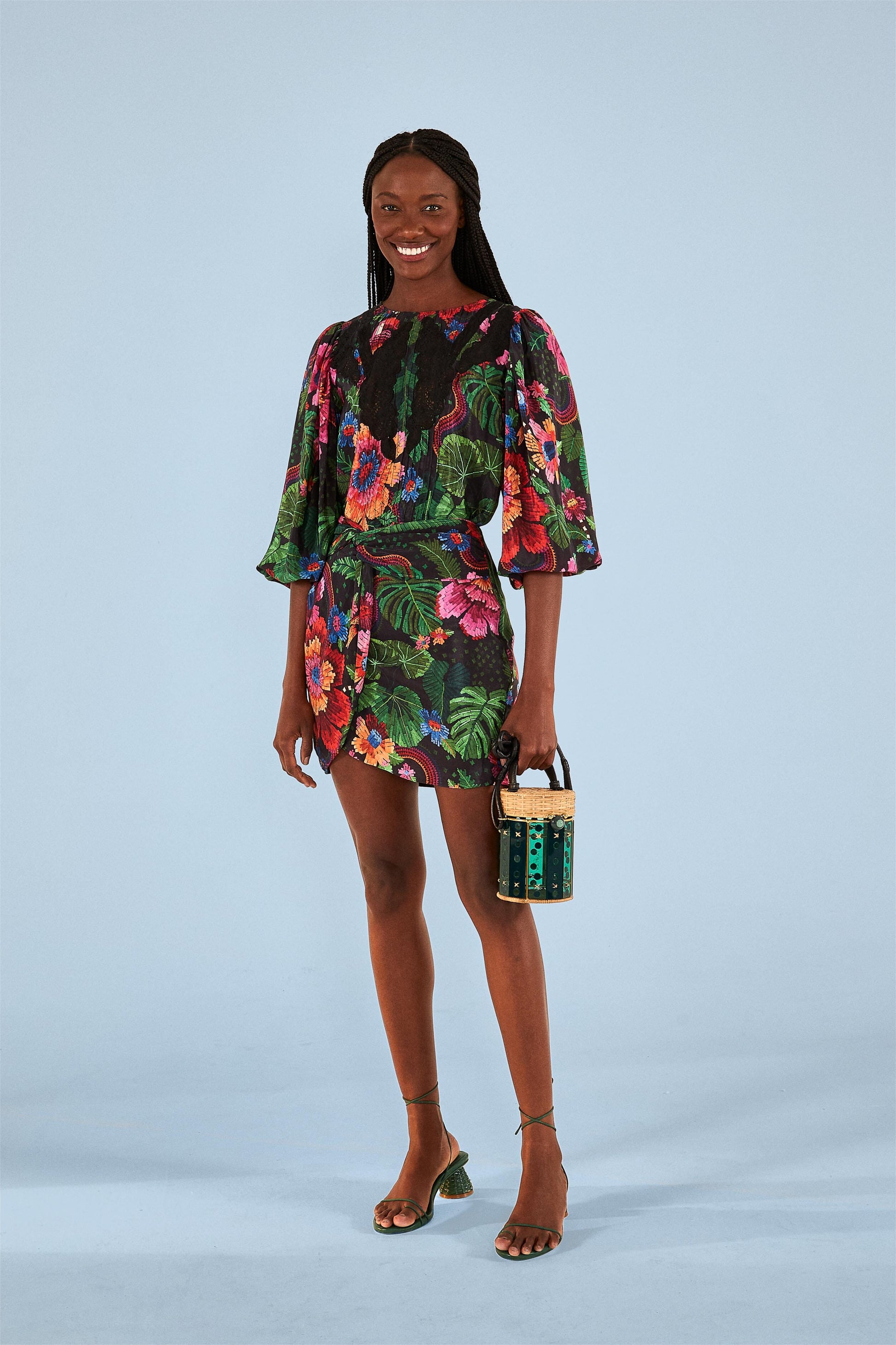 Farm Rio Black Blooming Garden Mini Skirt