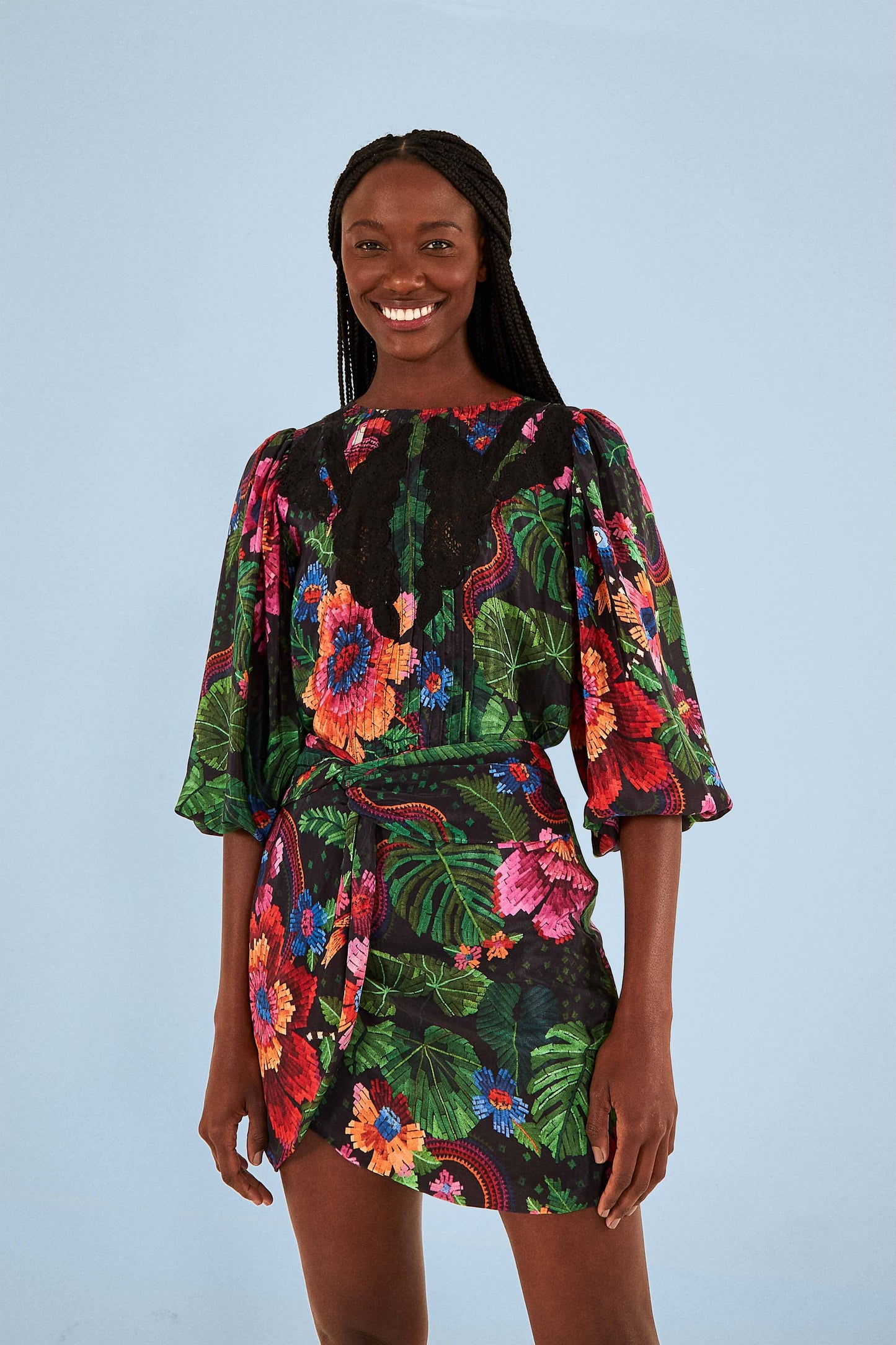 Farm Rio Black Blooming Garden Mini Skirt