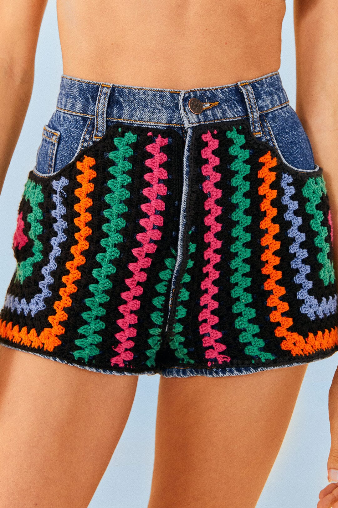Farm Rio Crochet Denim Shorts