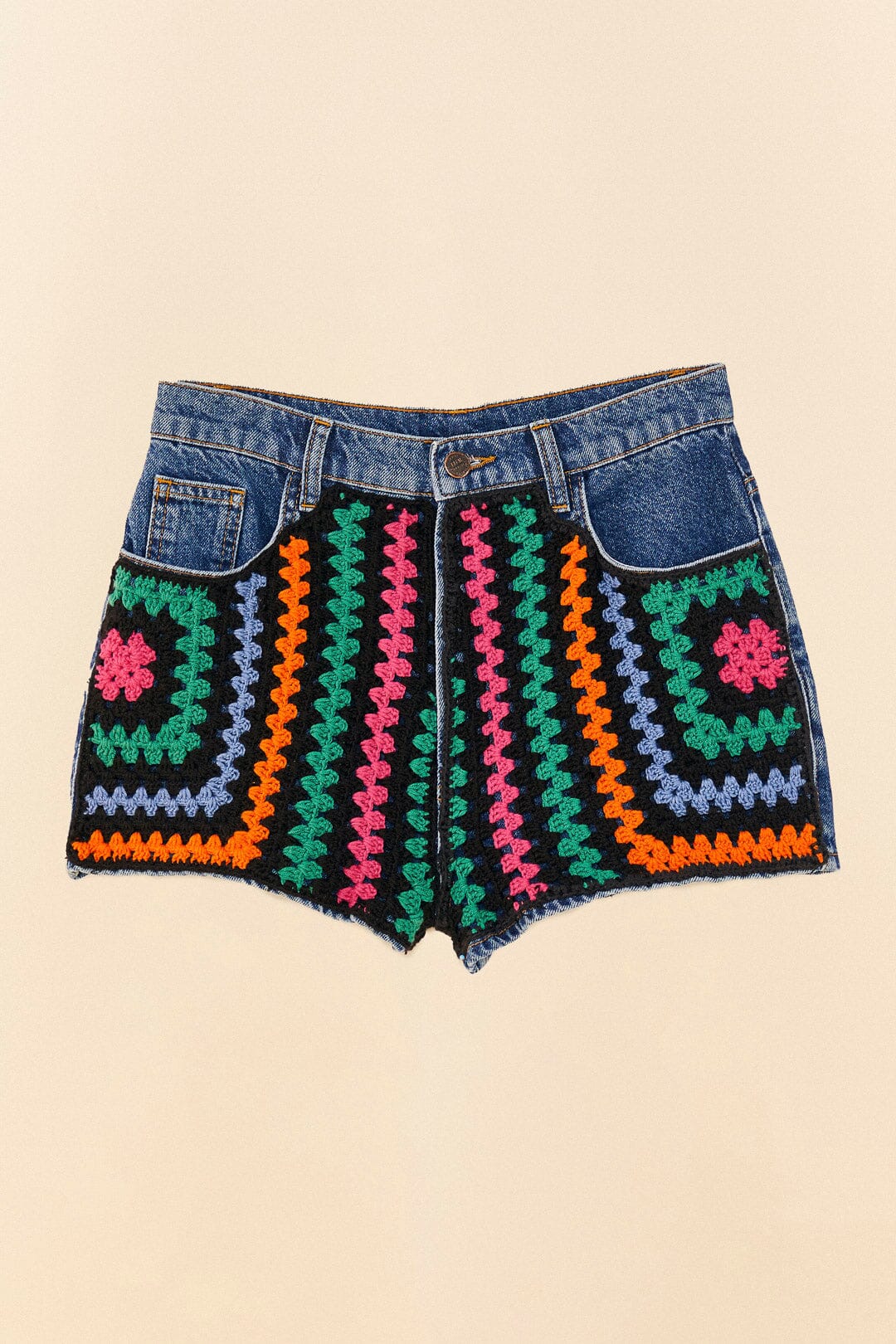 Farm Rio Crochet Denim Shorts