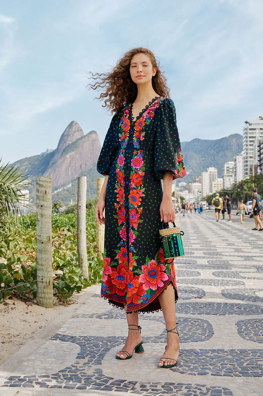 Farm Rio Black Blooming Garden Dress