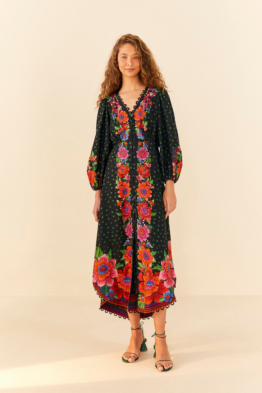 Farm Rio Black Blooming Garden Dress