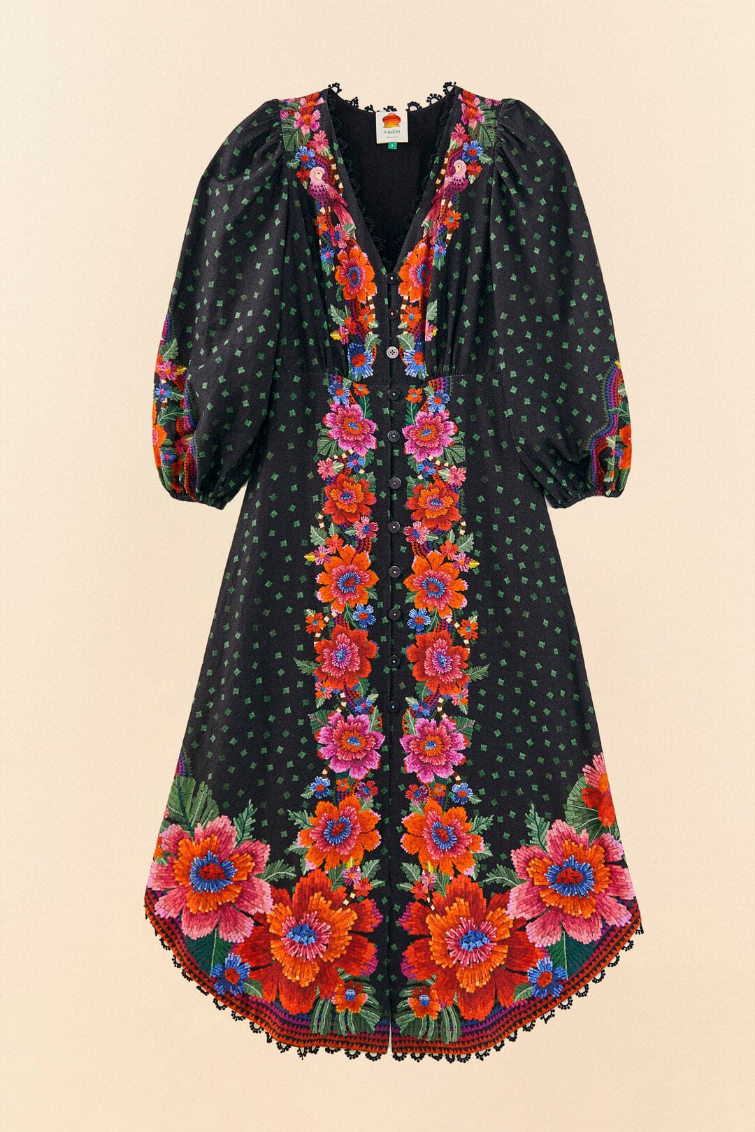 Farm Rio Black Blooming Garden Dress