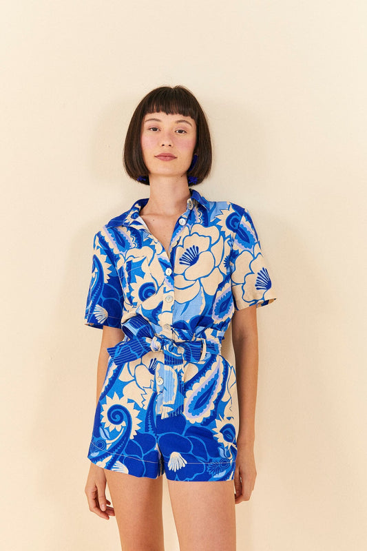 Farm Rio Blue Tropical Groove Romper
