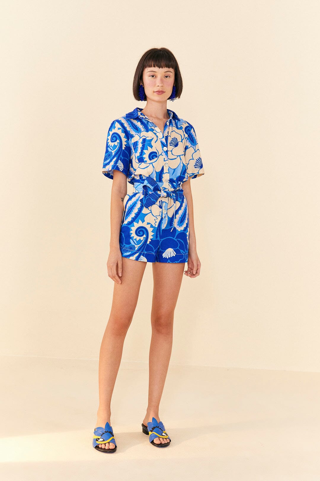 Farm Rio Blue Tropical Groove Romper