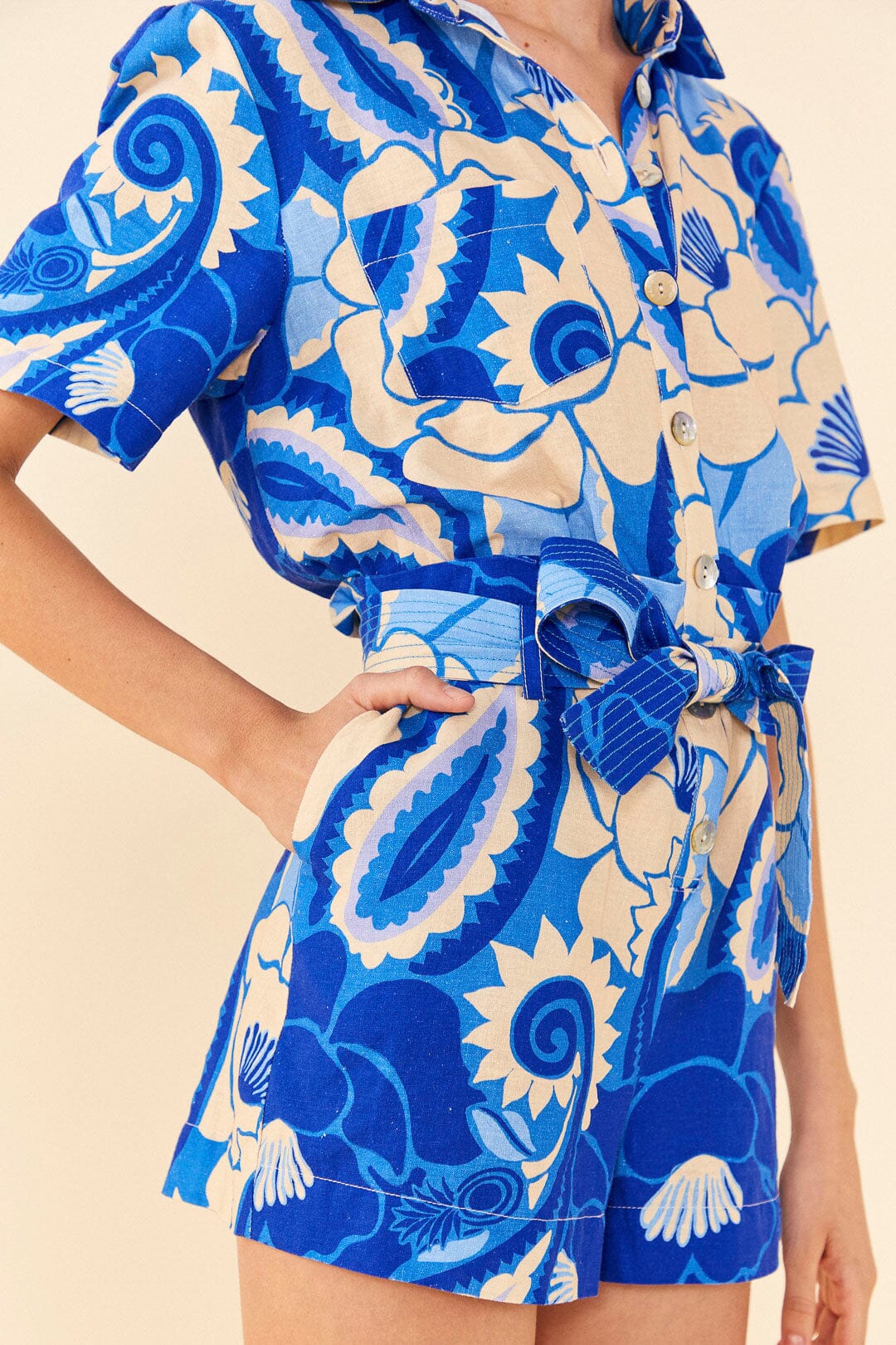 Farm Rio Blue Tropical Groove Romper