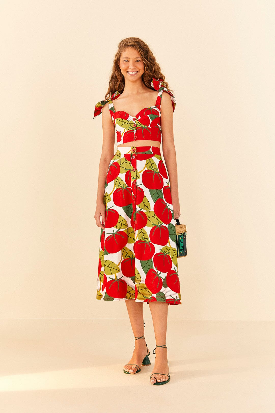 Farm Rio Tomato Tie Strap Crop Top