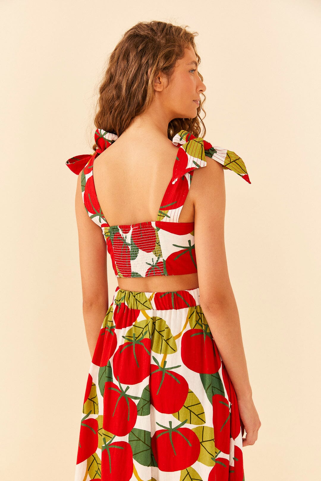Farm Rio Tomato Tie Strap Crop Top