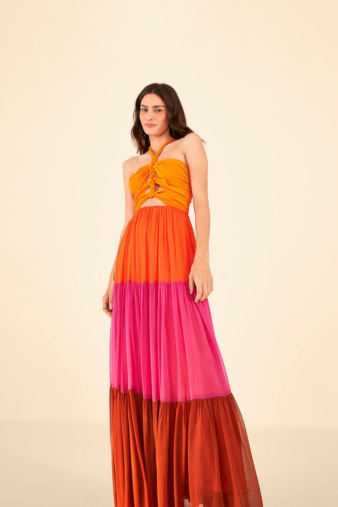  Warm Color Blocking Maxi Dress