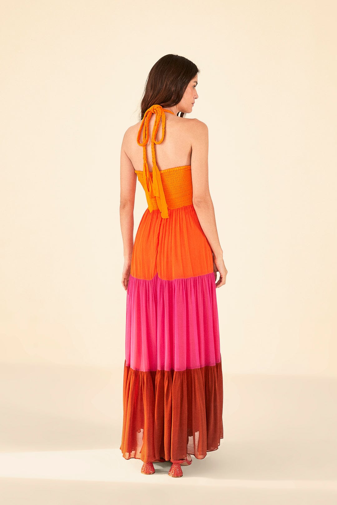  Warm Color Blocking Maxi Dress