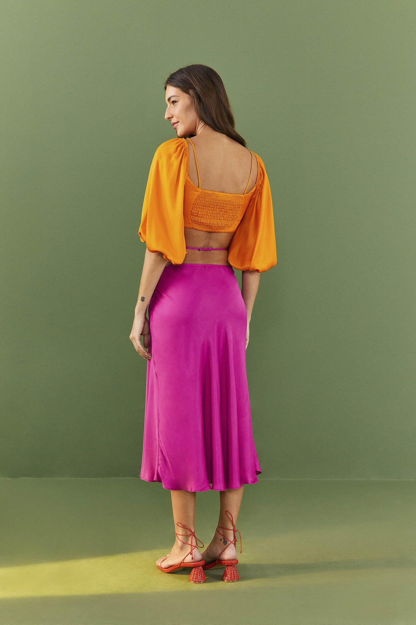 Farm Rio Orange Lenzing™ Ecovero™ Viscose Crop Blouse