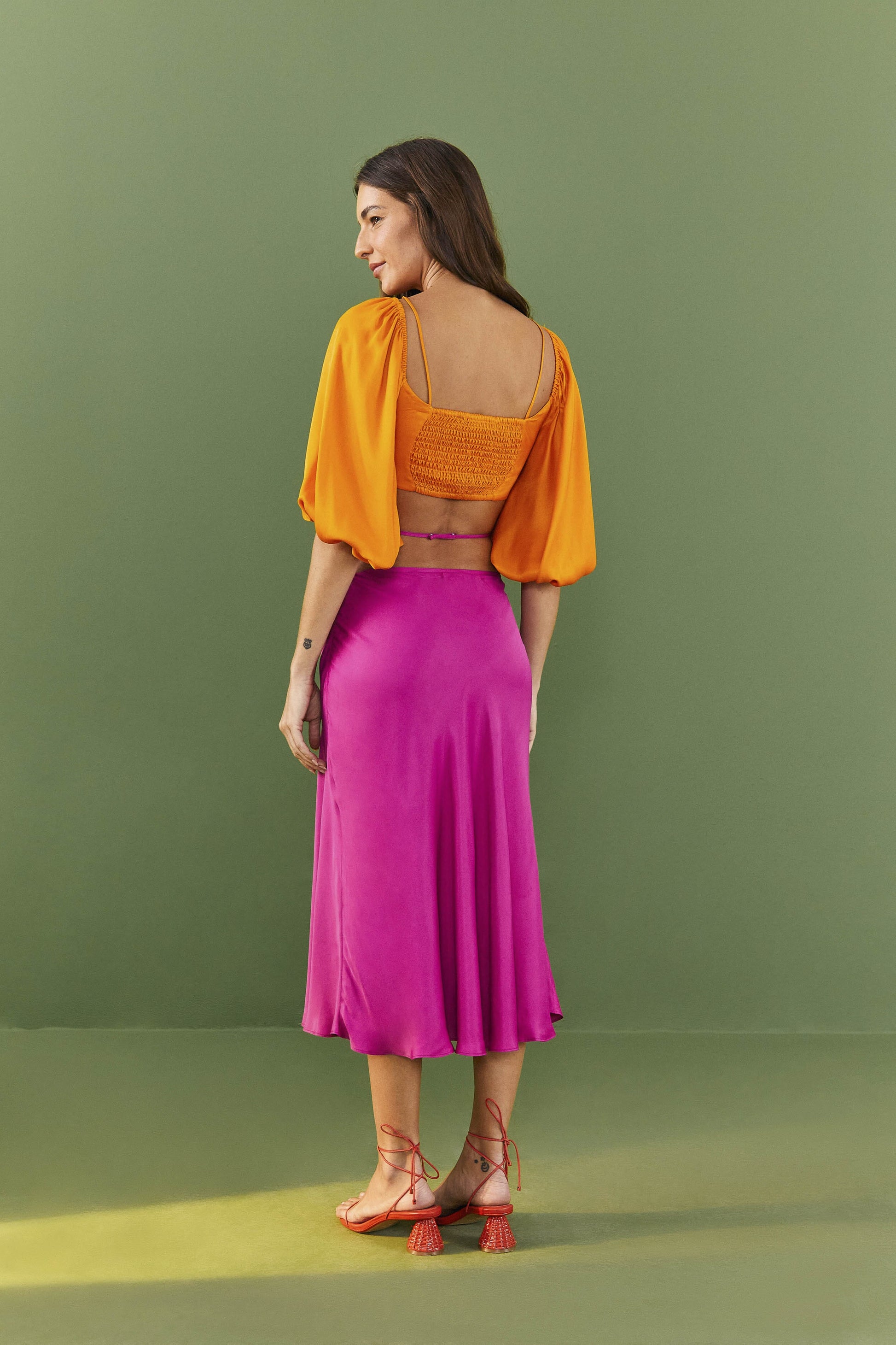 Farm Rio Orange Lenzing™ Ecovero™ Viscose Crop Blouse