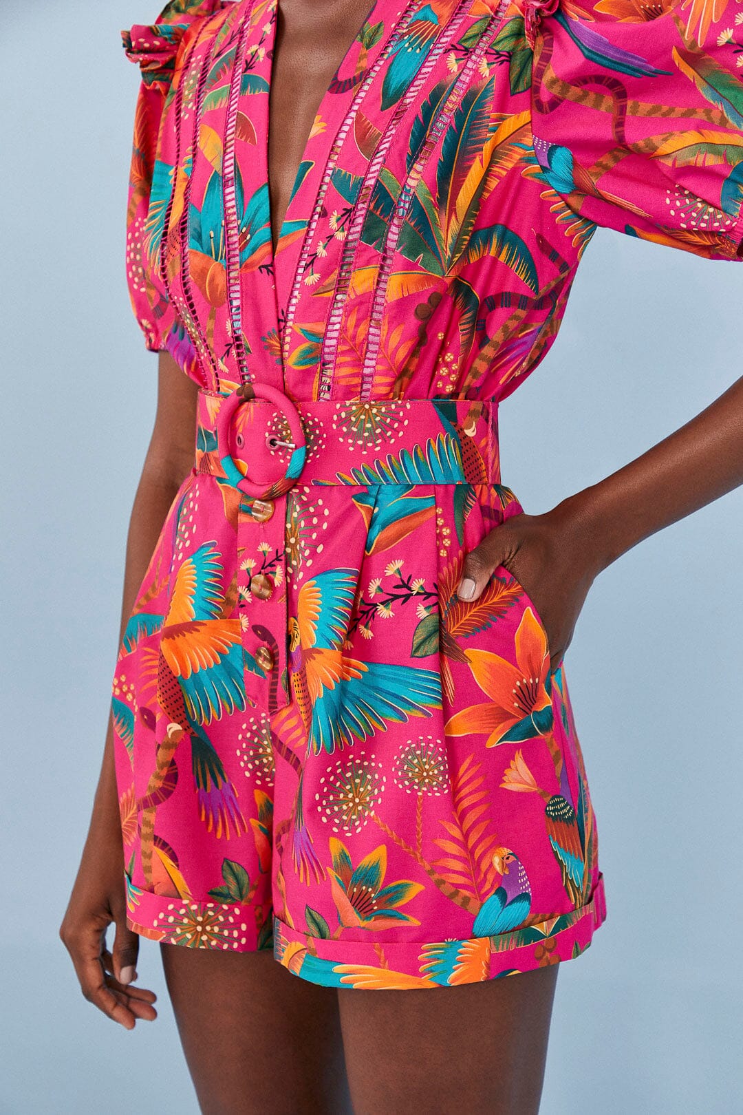 Farm Rio Pink Macaw Party Organic Cotton Romper