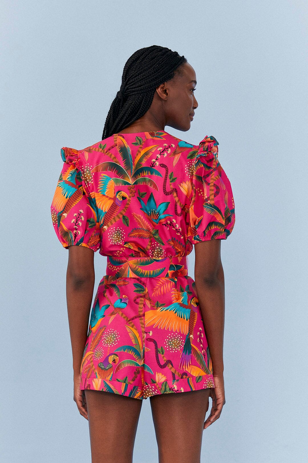 Farm Rio Pink Macaw Party Organic Cotton Romper
