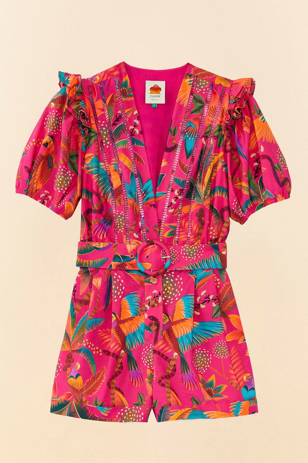 Farm Rio Pink Macaw Party Organic Cotton Romper