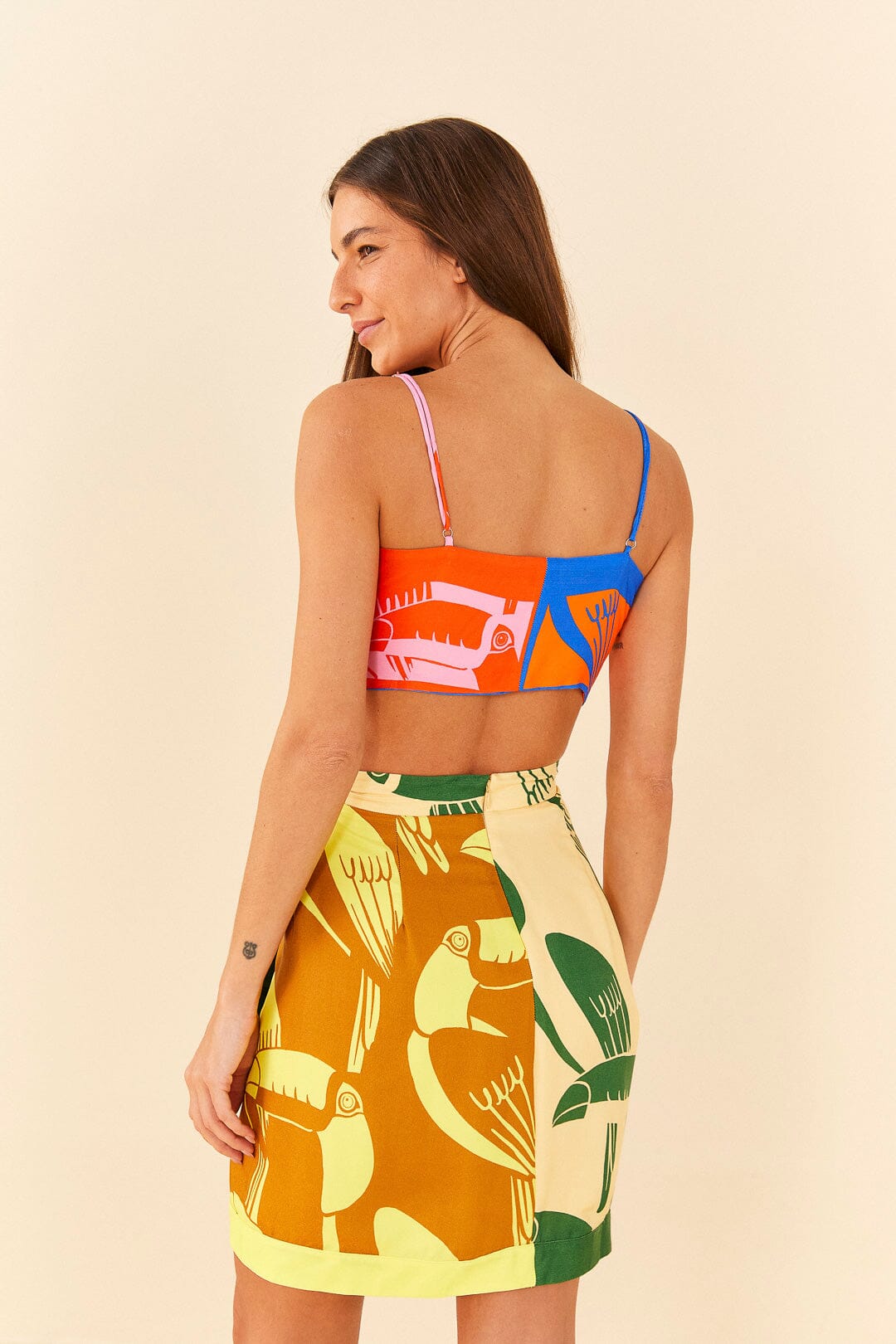 Farm Rio Mixed Rainbow Toucans Crop Top