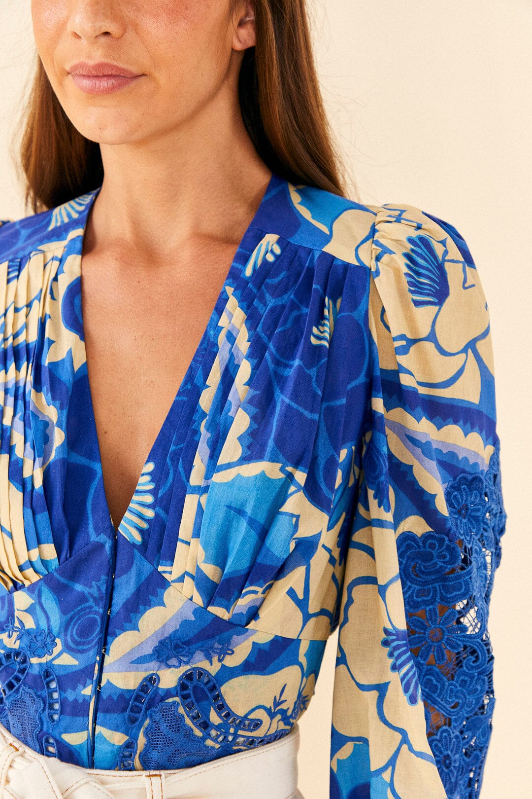 Farm Rio Blue Tropical Groove Blouse