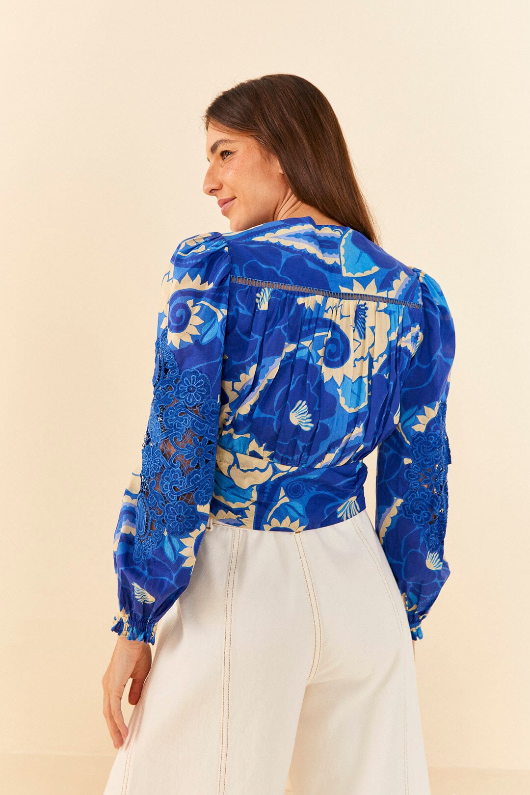 Farm Rio Blue Tropical Groove Blouse