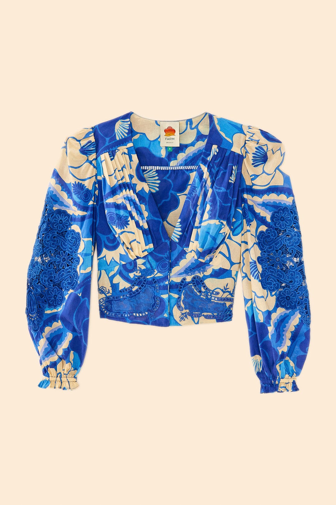 Farm Rio Blue Tropical Groove Blouse