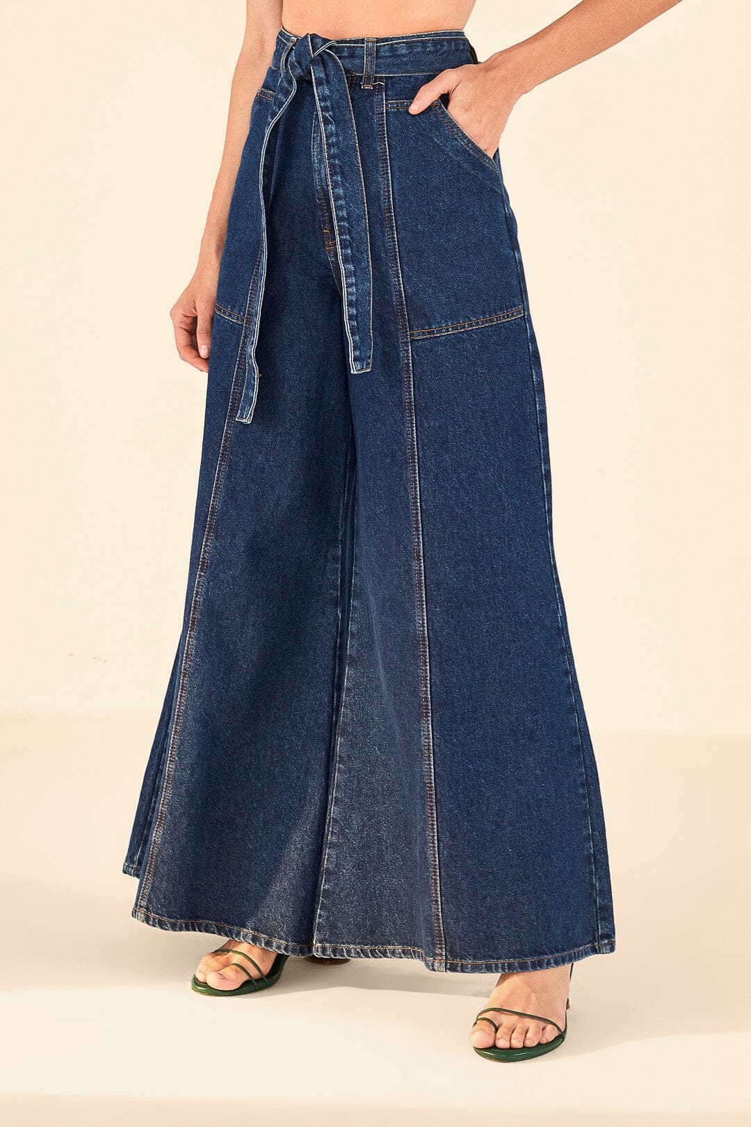Farm Rio Dark Wash Wide Leg Denim Pants