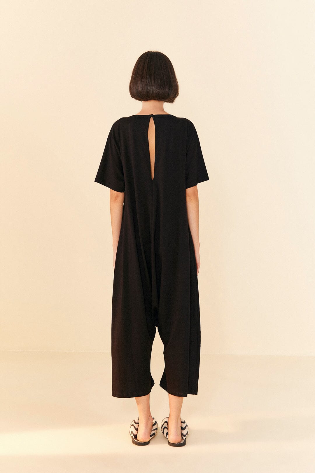 Farm Rio Black Have A Nice Trip Organic Cotton Jumpsuit