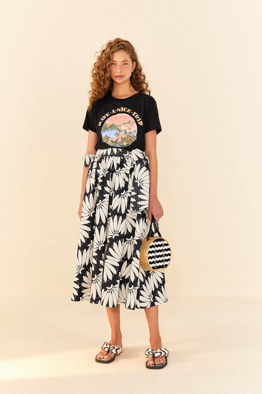 Farm Rio Black Have A Nice Trip Organic Cotton T-Shirt